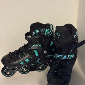 Hikole Inline Skates Black/Teal Rollerblades Men/Women Adjustable Size 9-10.5